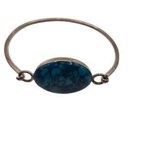 Vintage 90s 925 Sterling Silver Mexico Turquoise Bracelet